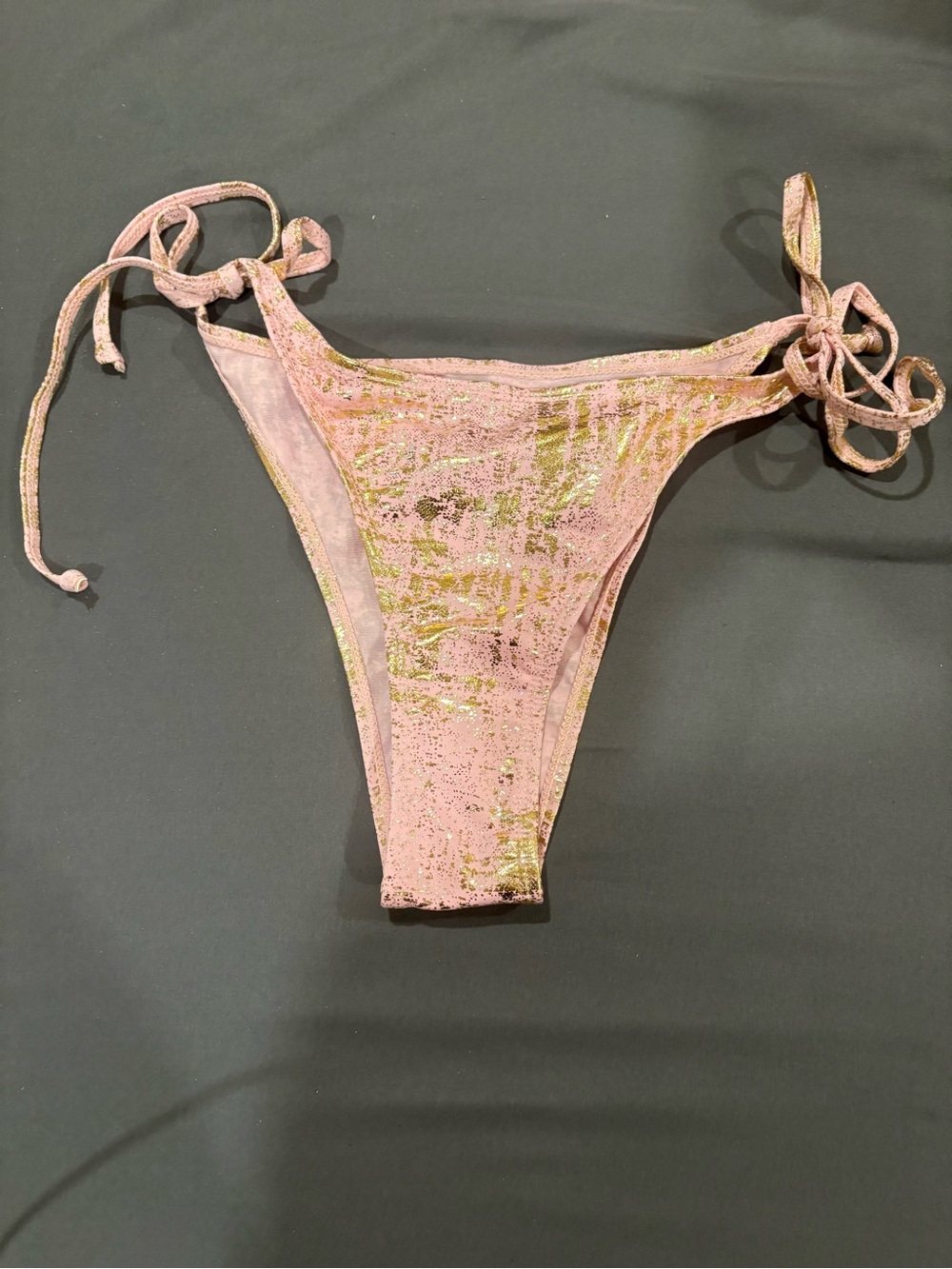 SHEIN Women’s Pink Metallic Tie-Side Bikini Bottom